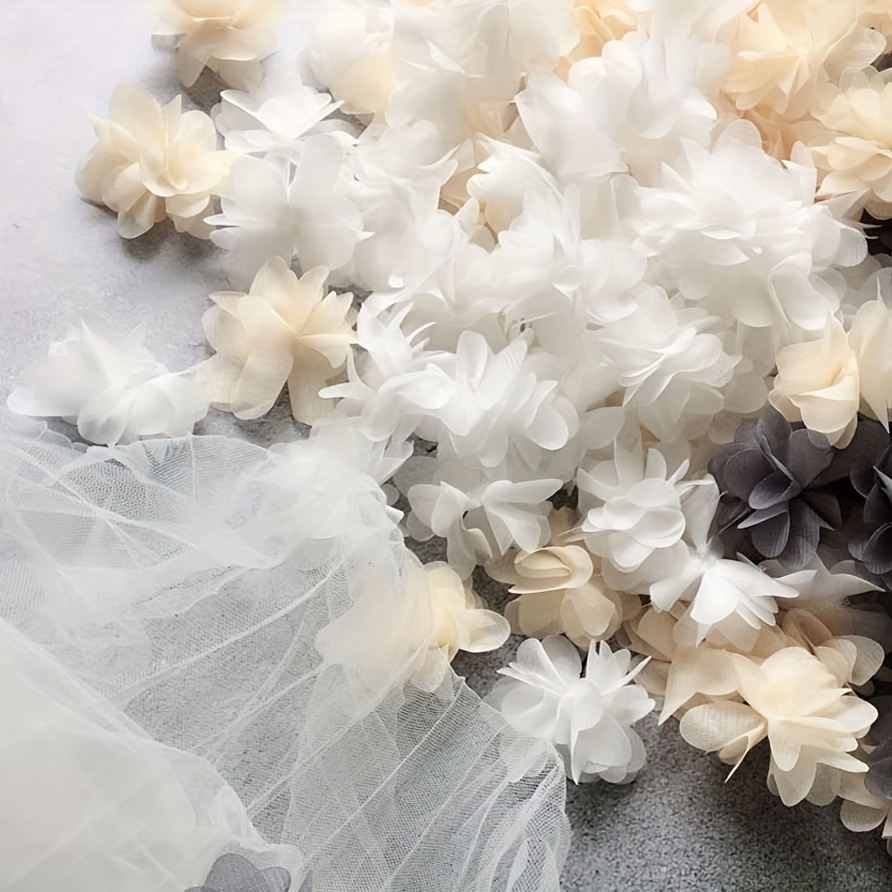 

20pcs 3d Organza Flower Patches, 1.9 Inch Fabric Floral Appliques For Diy Crafts Decor, Sewing Embellishments, White & Ivory Mixed