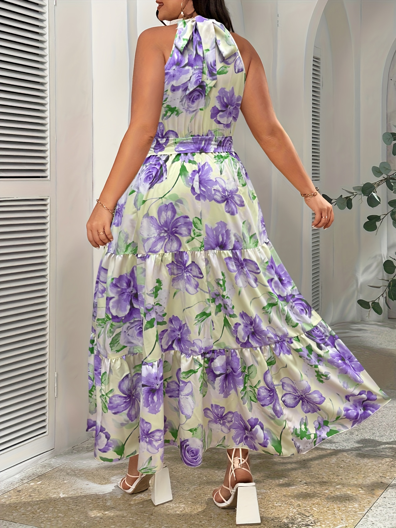 plus size halter neck floral print maxi dress elegant black - Temu Hungary