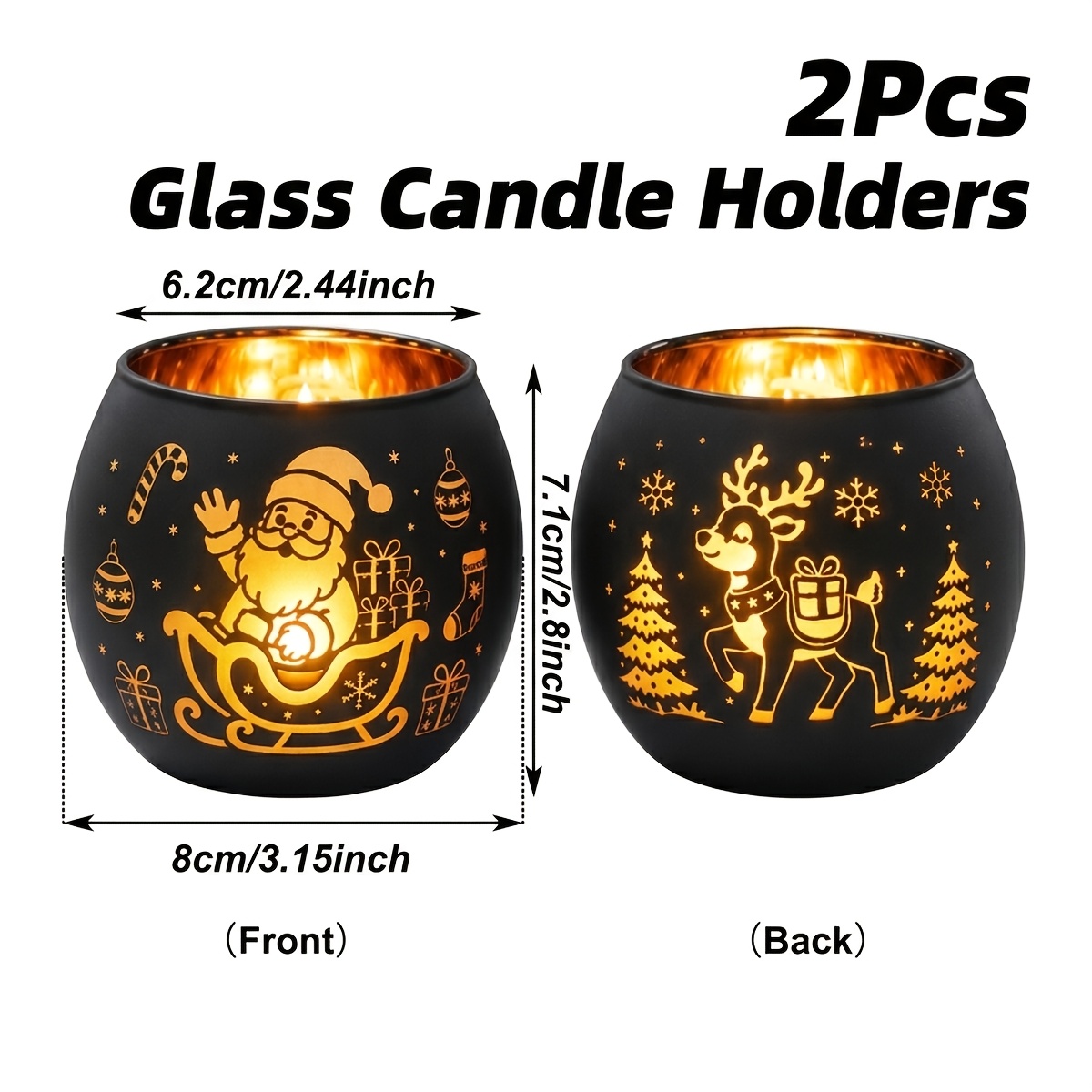 TEMU 2pcs Glass Santa Reindeer Tealight Candle Holders Suitable For Christmas, Tabletop Reindeer-shaped Candlestick Holders For Tealight Candles,