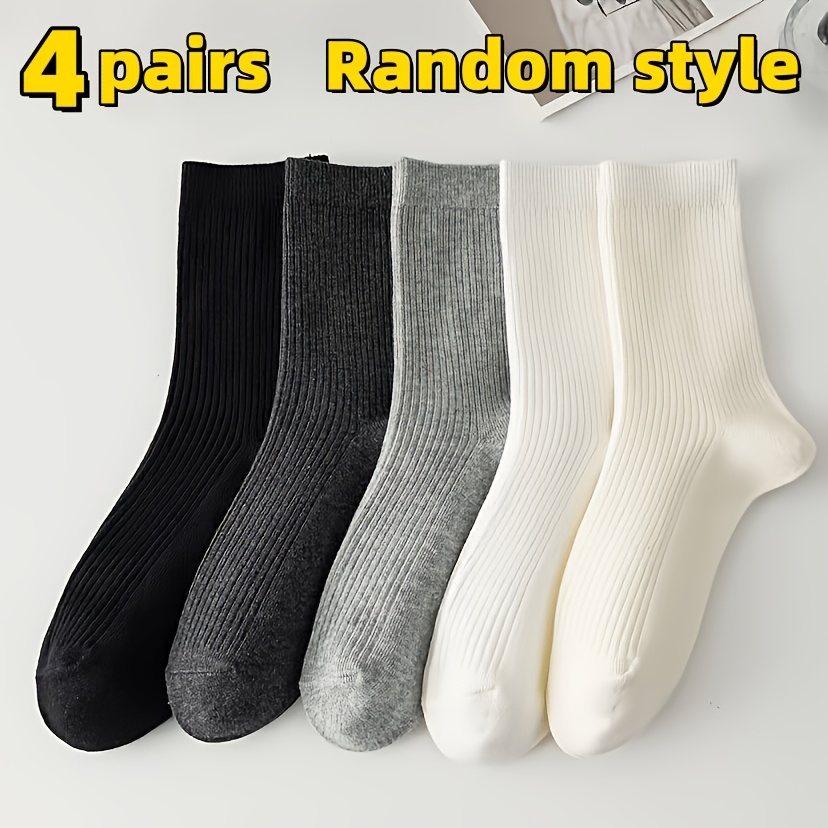 TEMU Random 4 Pairs Women's Socks, Casual, Easy Vertical Stripe Mid-calf Socks