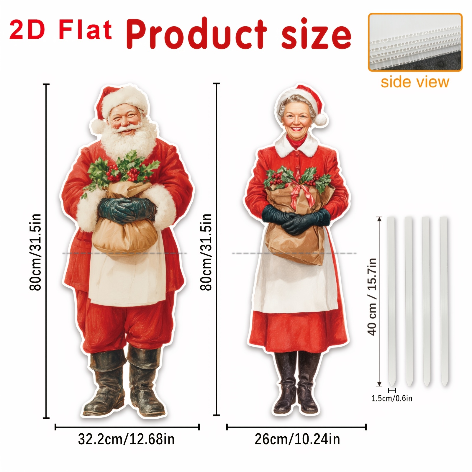 TEMU 2d Flat, 2pcs Christmas Garden Decorative Ground Stakes, 2d Flat Plastic Material, Santa Claus Pattern Holiday Party Decoration, Suitable For