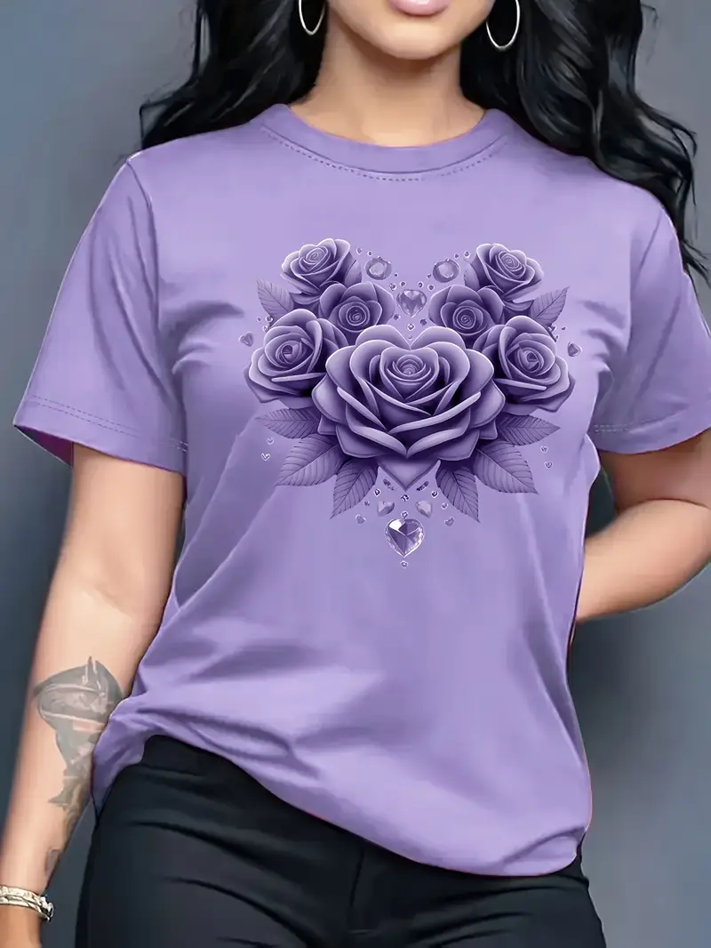 Light Purple Women'S Casual Crew Neck T-Shirt