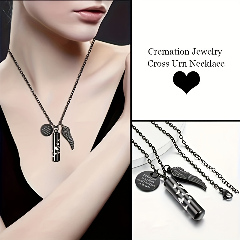 Cylinder Necklace for Ashes with Butterflies Pendant