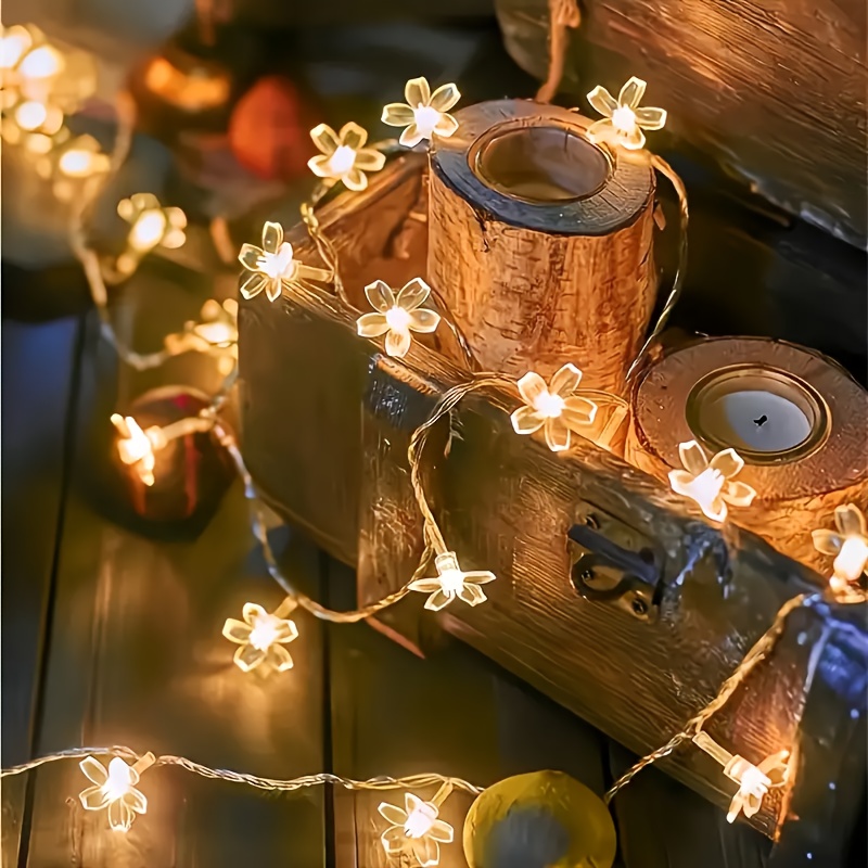 cherry   fairy lights 1 string battery operated yellow flower     plastic for home garden wedding holiday christmas party outdoor camping decor switch control no remote   Product details 5