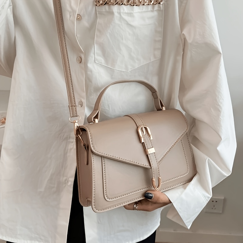 Bandolera para Mujer con Correa de Cadena Desmontable y Cierre de Hebilla Dorada - Bolso Cuadrado Casual en Caqui/Blanco/, Diseño de Patrón de Cuadros para el Uso Diario y Viajes, Bolsa Versátil | Detalles de Lujo