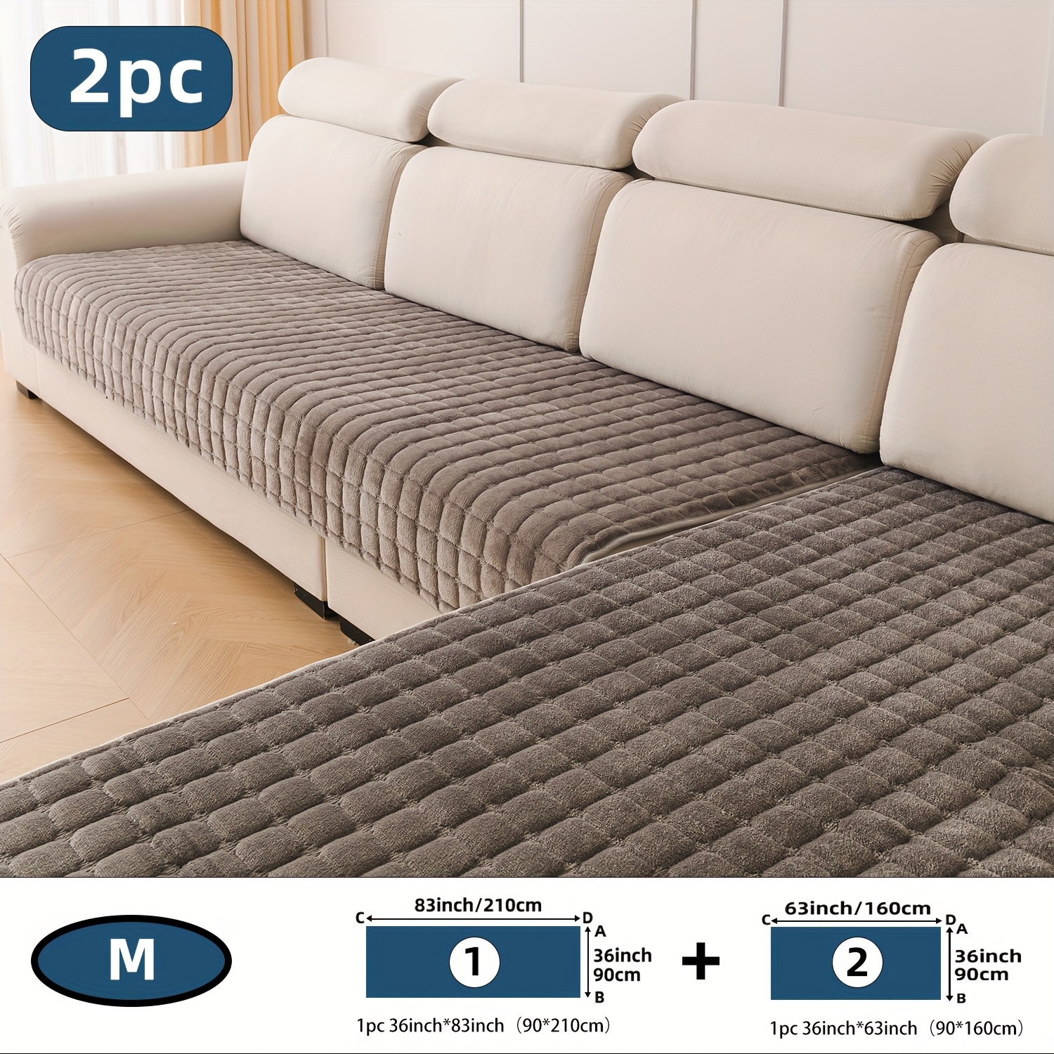 2pcs Plush Checkered Sofa Cushion Set, Multiple Sizes , Non-slip Back With Grip Dots, Ideal For Bedroom, Office, Living Room Home Decor And Sofa Protection