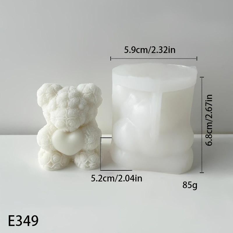 TEMU Stampo in silicone per candela a forma di orsetto con cuore e rosa, souvenir di compleanno, piccolo regalo , 1 pezzo