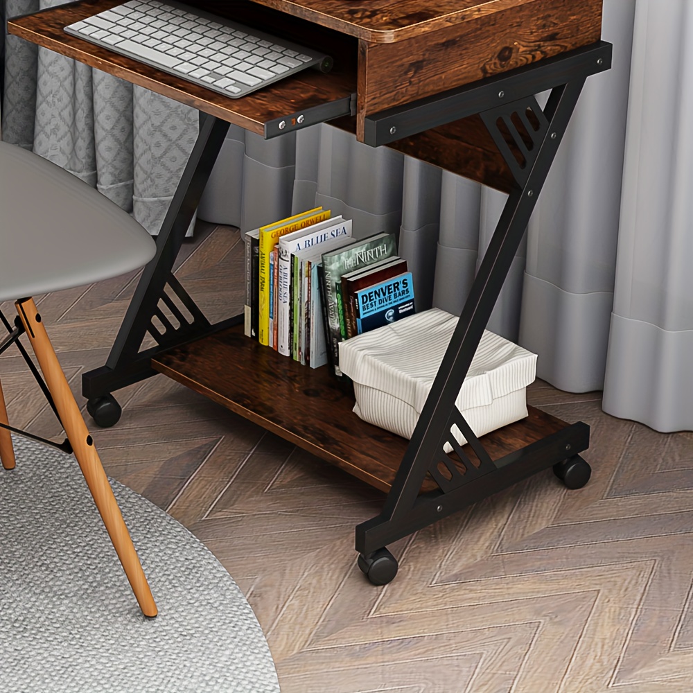 YQ FUNLIS Computer Desk Workstation With Smooth Keyboard Tray, Z-Shaped Study Writing Desk For Small Spaces Compact Table For Home Office, Small Computer Cart Mobile Laptop Cart