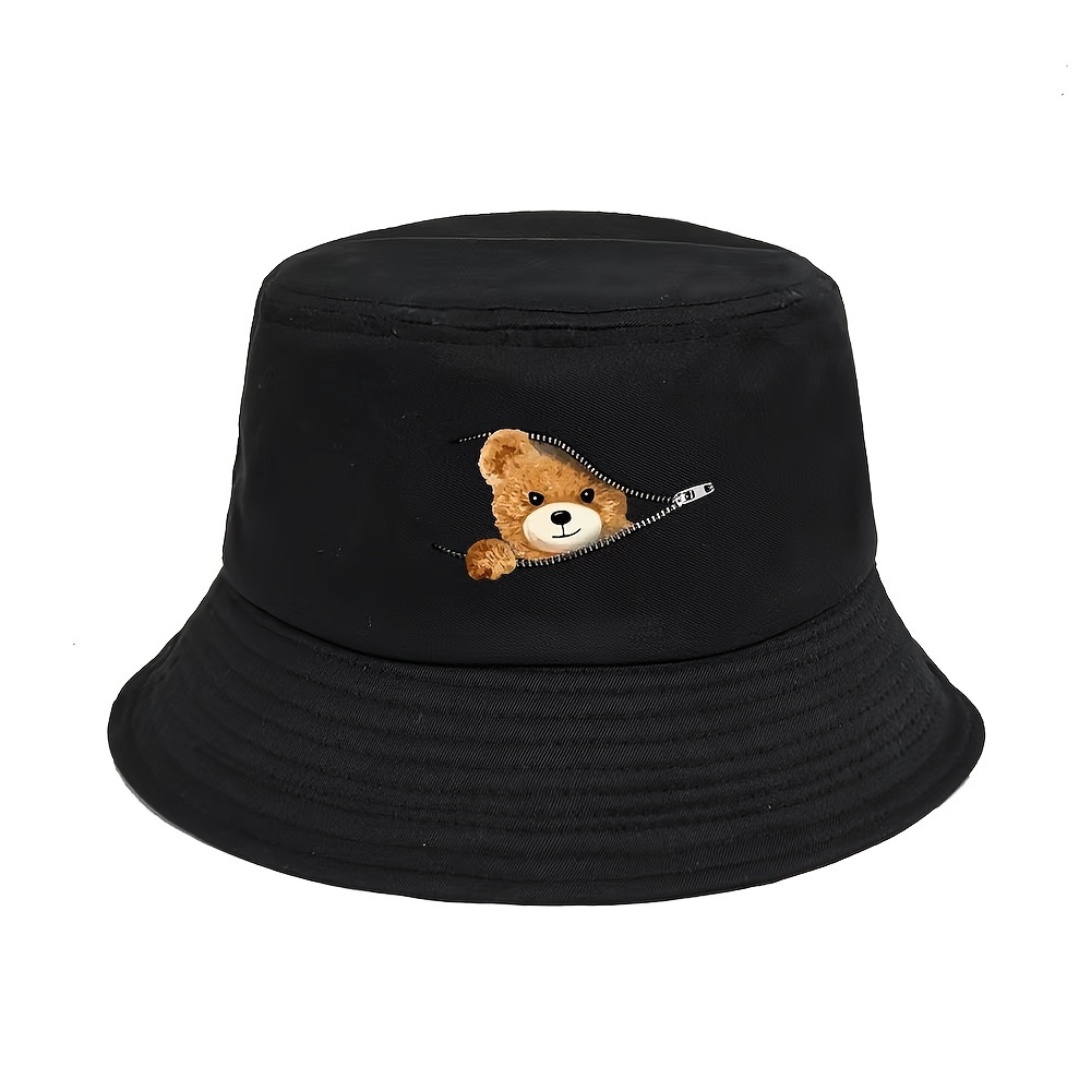 

Printed Teddy Bear Sun Protection Bucket Hat Unisex Outdoor Sunshade Cap Polyester 100% No-stretch Fabric With Knitting And Printing Craftsmanship