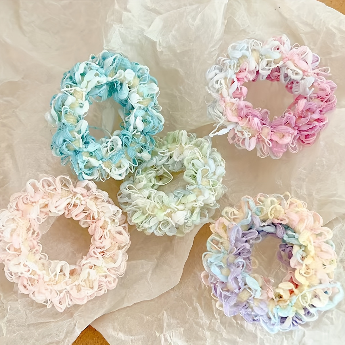 5-pack Ultra-cute Lace Hair Ties Cream-colored Scrunchies Cute Sweet Small Rings Hair Bands