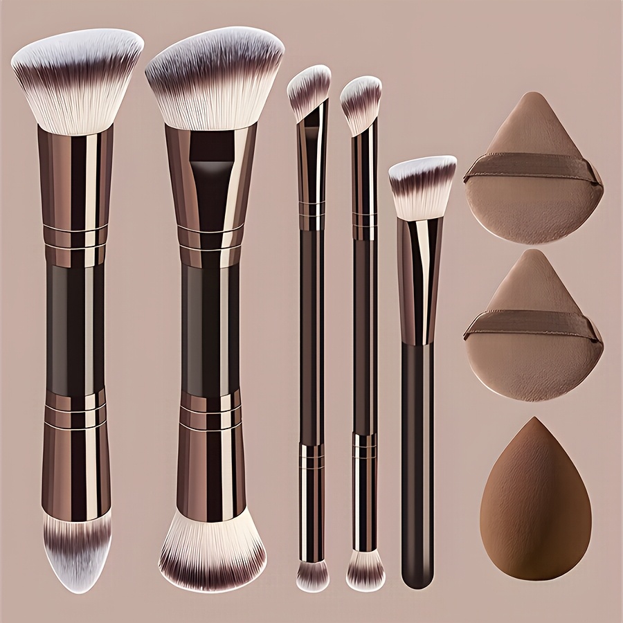 TEMU Ensemble d'outils de Cosmétique professionnel 8 pièces, pinceaux à double extrémité pour fond de , blush, à paupières, contouring, anti-cernes
