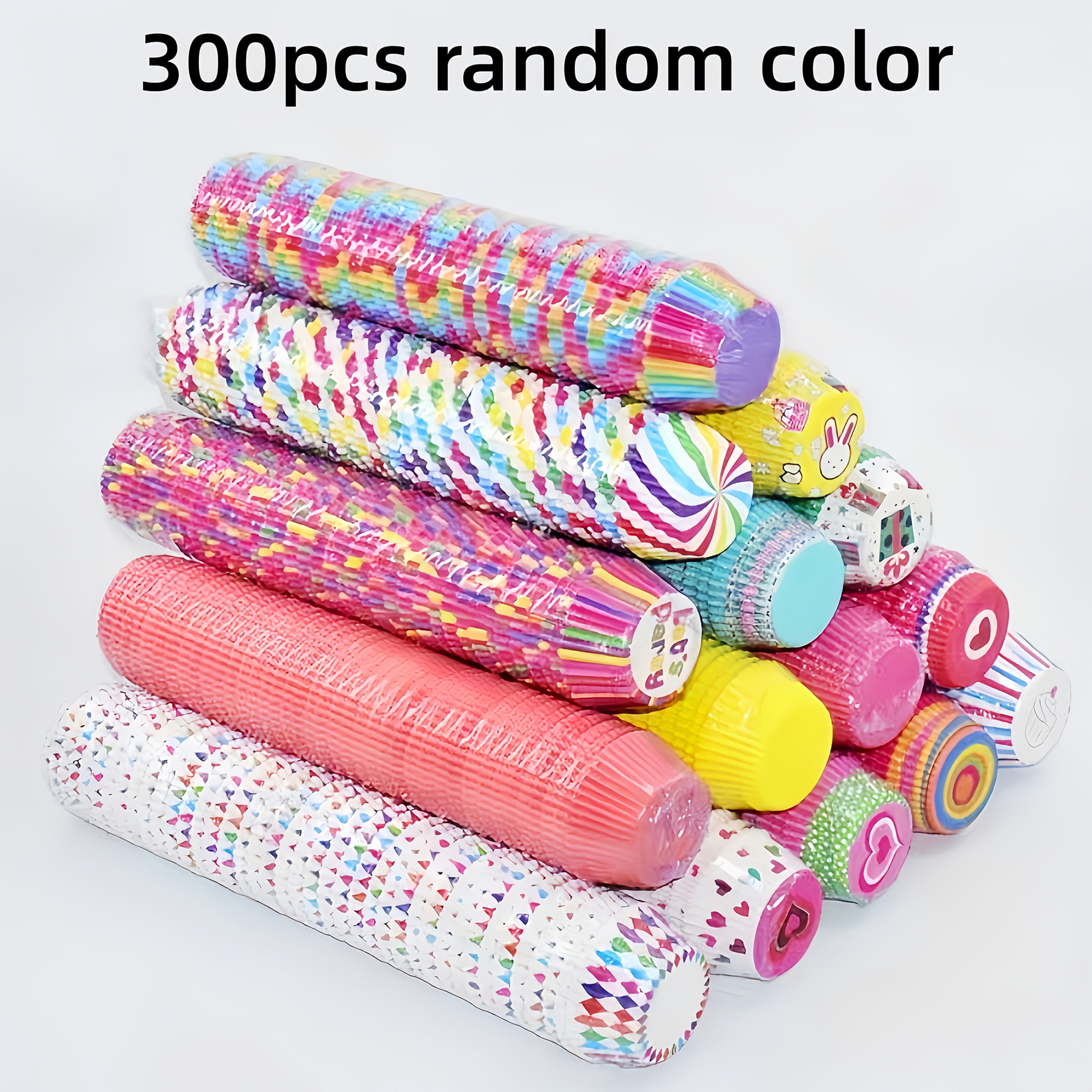 Image of 300pcs/500pcs Of Cupcake Liners In Styles, Random 1 Color, Muffin Cupcake Wrapping Paper. Cute Colored Cupcake Liners For Baking Cupcakes, Desserts, Birthday Parties, And Weddings