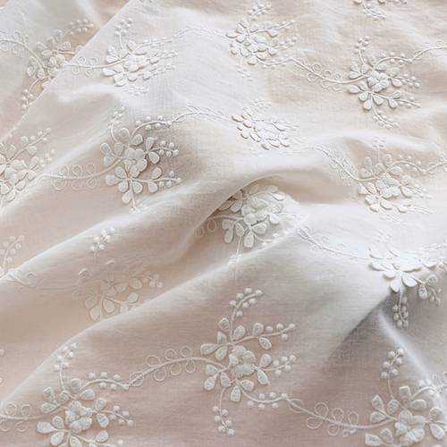 1pc pure cotton with 3d floral embroidery elegant white with raised lace flowers dresses blouse skirt curtain home decor crafts and diy handmade projects 130gsm