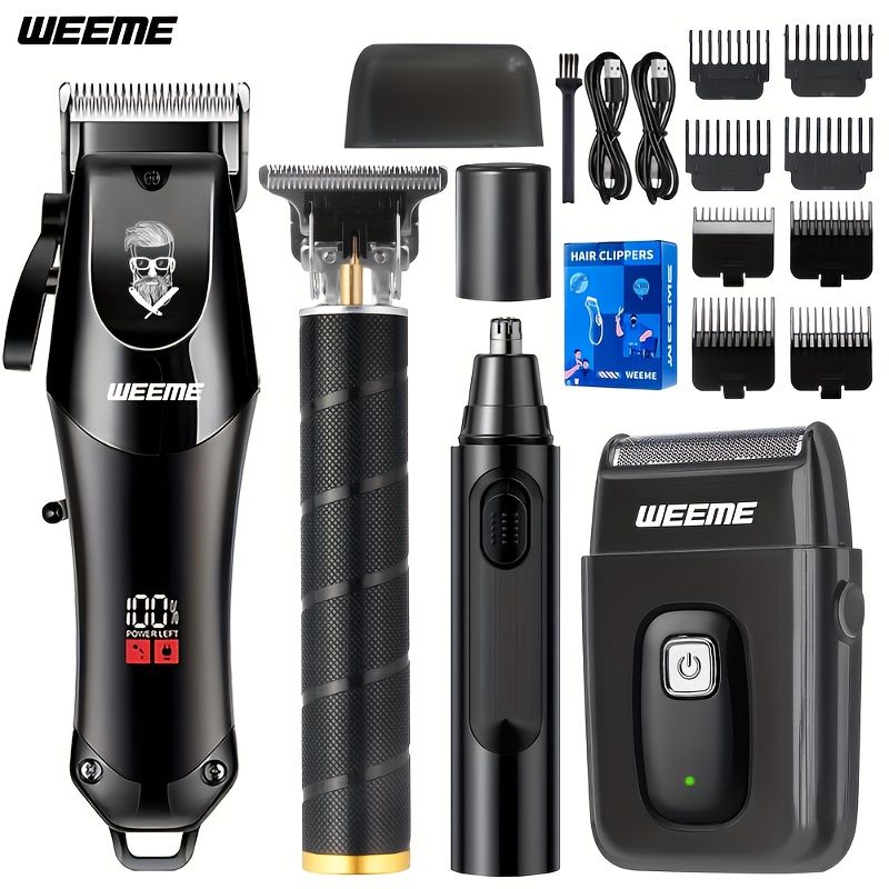 Image of A 4pcs Set For Men That Includes Hair Clipper, A Nose Hair Trimmer, And A Shaver - A Professional Hair Clipper Kit With Wireless Usb Charging And A Lithium Battery - For Him