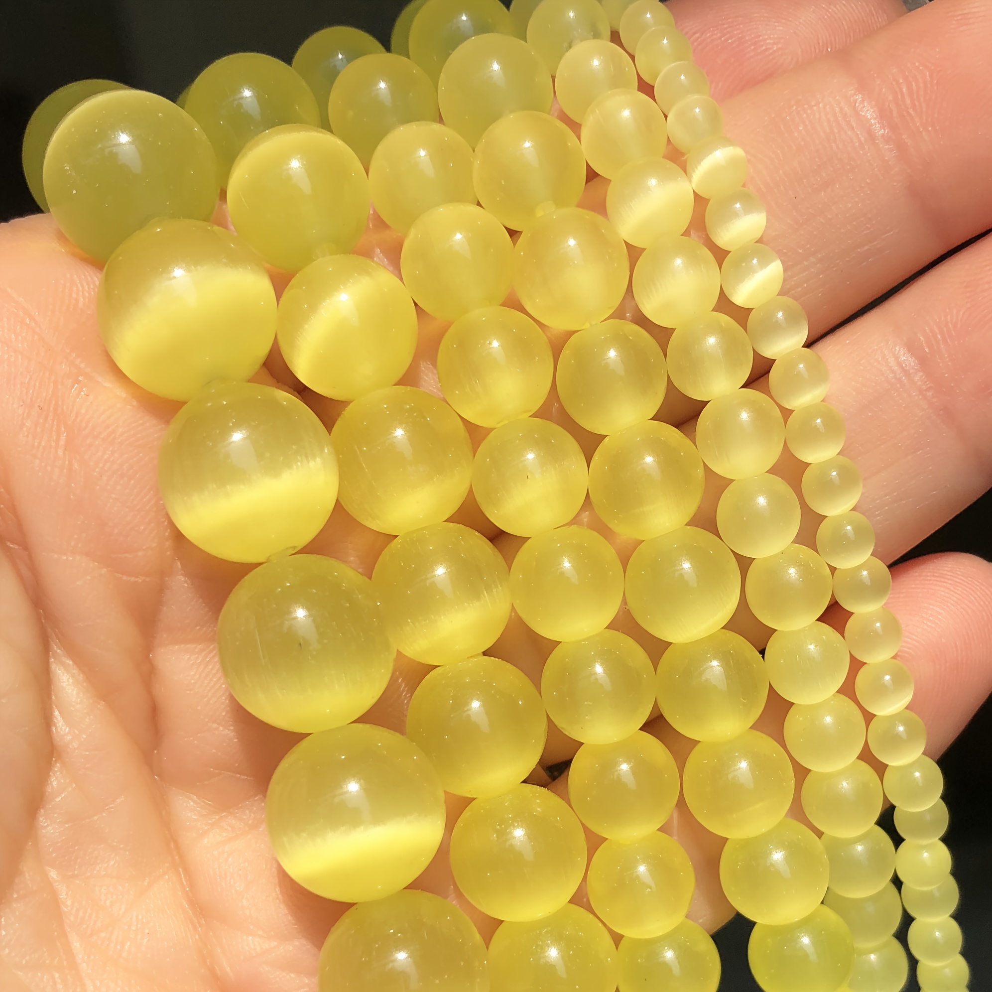 

Shiny Yellow Cat's Eye Beads For Jewelry Making, Natural Stone Round Smooth Spacer Beads - Assorted Quantities (91/61/46/36pcs), Perfect For Diy Bracelets, Necklaces & Earrings Crafts