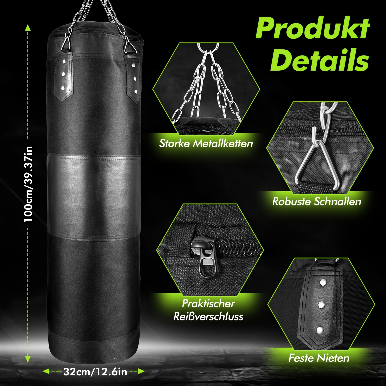 Image of Punching Bag Hanging Set, Boxing Bag With A Full Range Of Additions, Microfiber Leather Heavy Bag For Training Kickboxing Fitness Mma Grappling Muay Thai Karate 100/120cm
