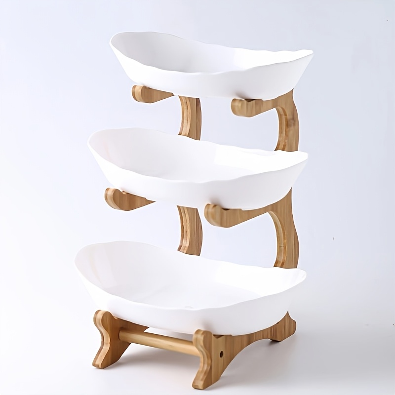 TEMU 2/3-tier Oval Fruit Basket With Wooden Stand - Durable Kitchen Storage Rack, Cube Of Ice Alternative, Modern And Elegant Party Gift Design,