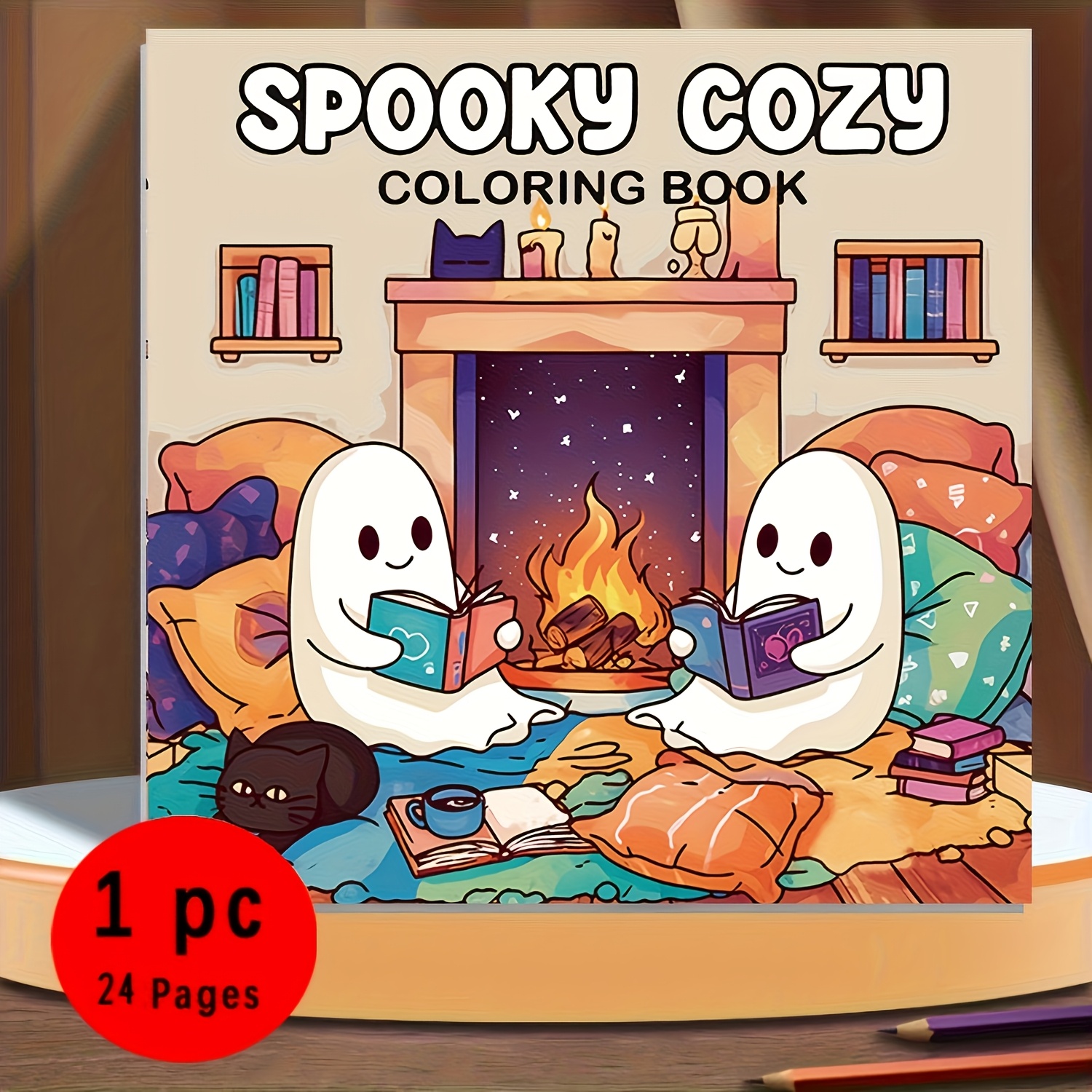 TEMU 1pc 200mm X 200mm 7.87in X 7.87in Cute Little Coloring Book, Suitable For , Couples, Use, Cozy Fireplace Scene: 2 Round Little (with Soft )