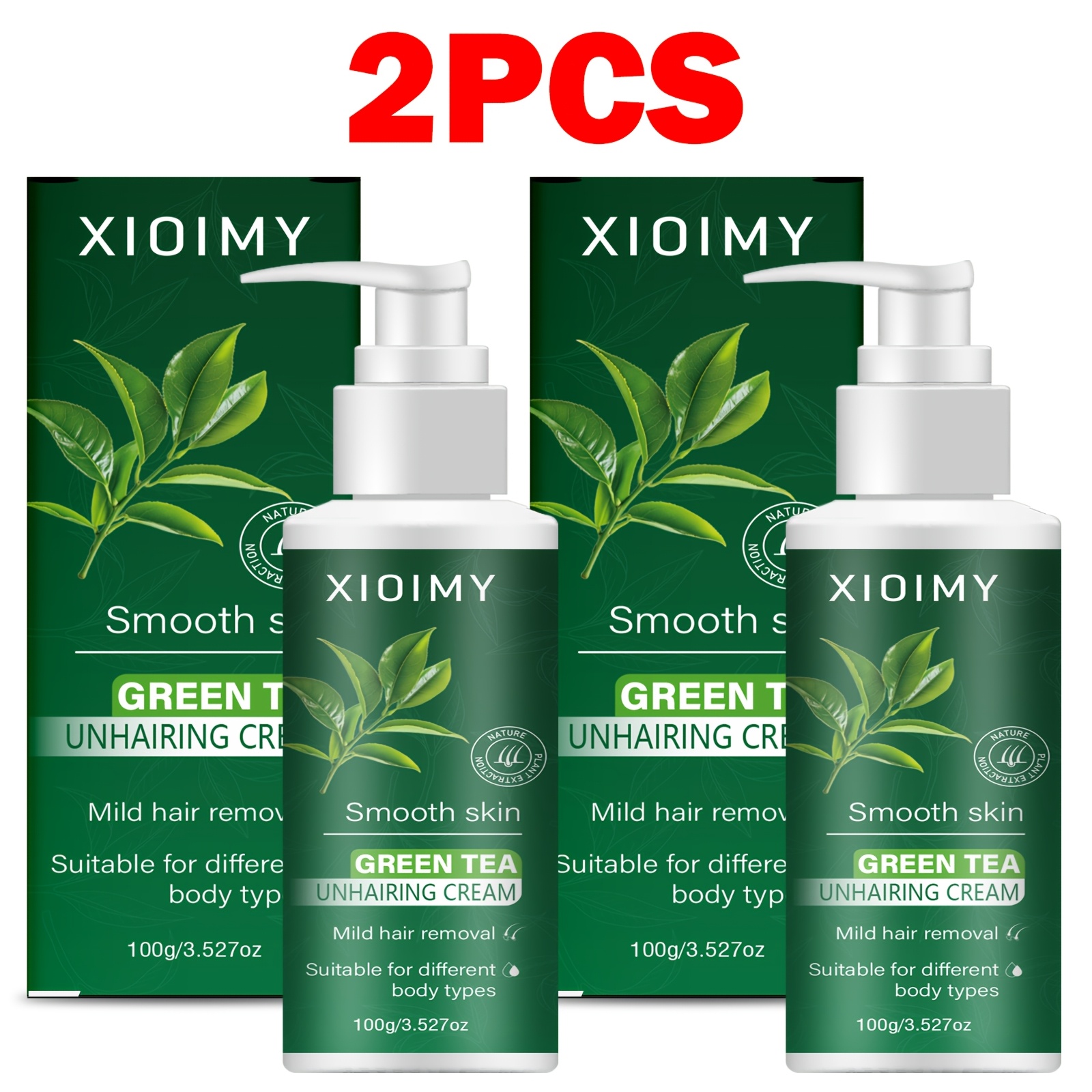 Image of 2pcs Green Tea Hair Removal Cream, 100g - Gentle And Non-irritating, Quick 5- Hair Removal, Suitable For Sensitive Areas, For Underarms, Legs, , Intimate Areas, Chest, Body, For Men And Women
