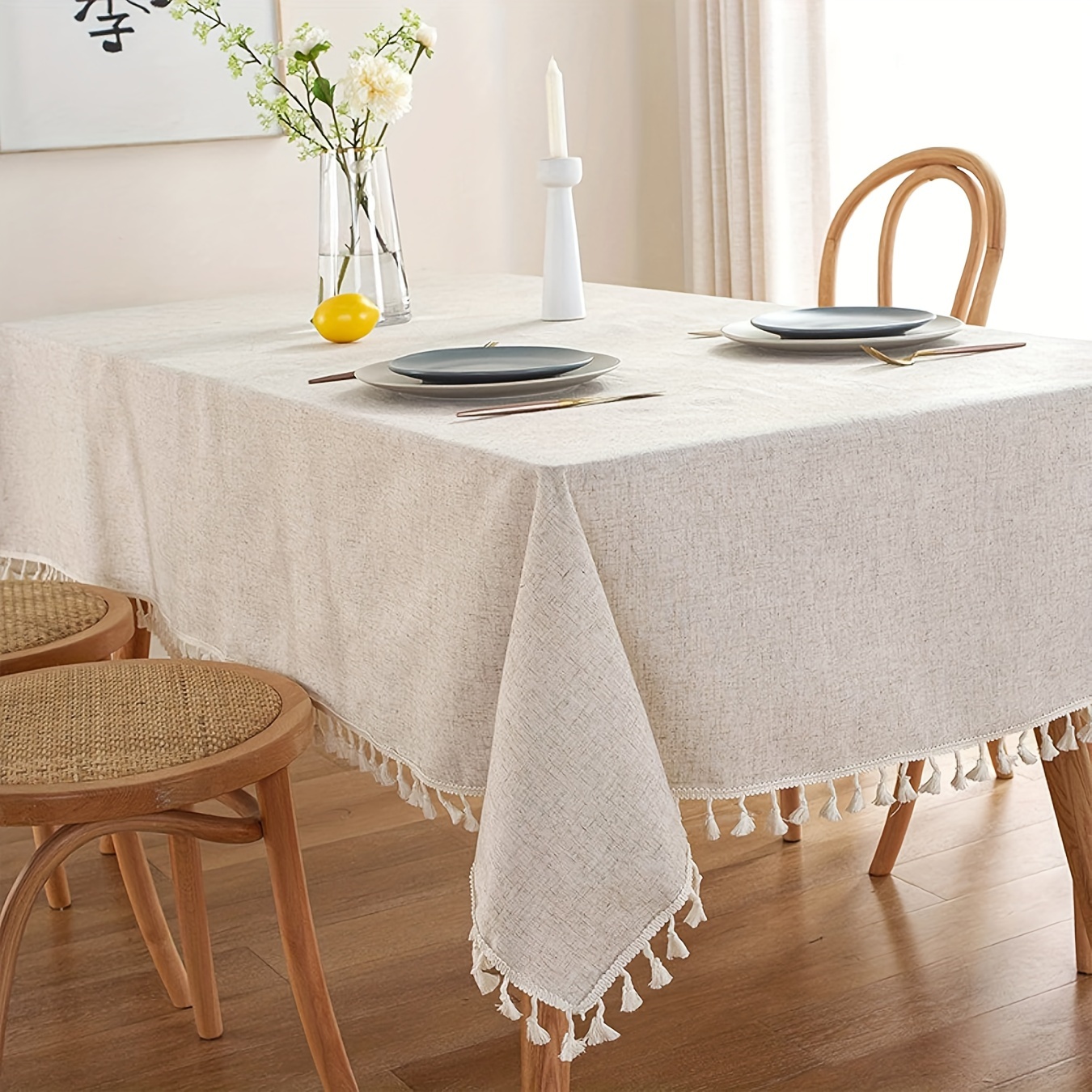 

Linen Tablecloth Fabric Solid Color Hemp Ins Rectangular Desk Tablecloth Ins Linen Table Mat Picnic Cloth