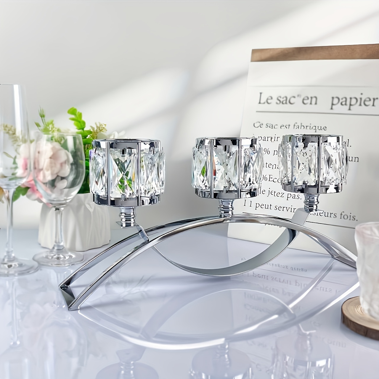 Image of 3pcs Set Elegant Metal Candle Holder, Does Not Candles, Includes Crystal Bowl Tea Light Candle Holder, Romantic Themed Table Centerpiece, Suitable For Weddings And Home Decor, Oil-polished Surface