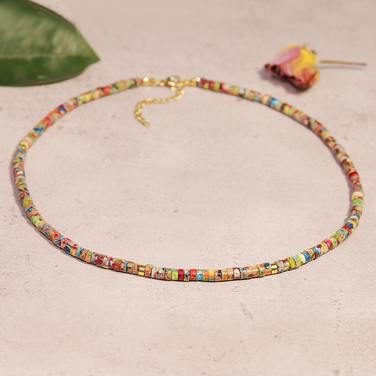Natural Stone Bead Necklace Unisex Jewelry Golden Chain Unique Gift
