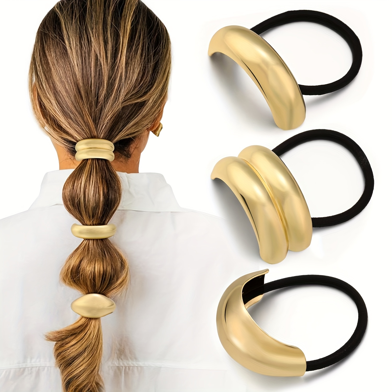 

3pcs Set Of Metal Cold Wind Ring Tendon Retro Arc Hair Rope Head Rope Simple And Versatile Ponytail Hair Accessories Birthday Gift