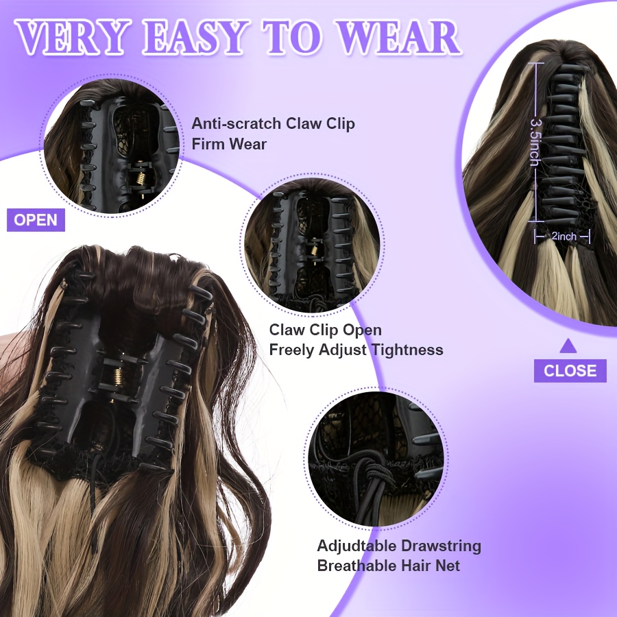 14inch 35cm claw ponytail extension short curly clip in hair extensions jaw pony tail thick wavy synthetic soft hairpiece   blonde for women natural looking highlights   daily halloween party use details 3