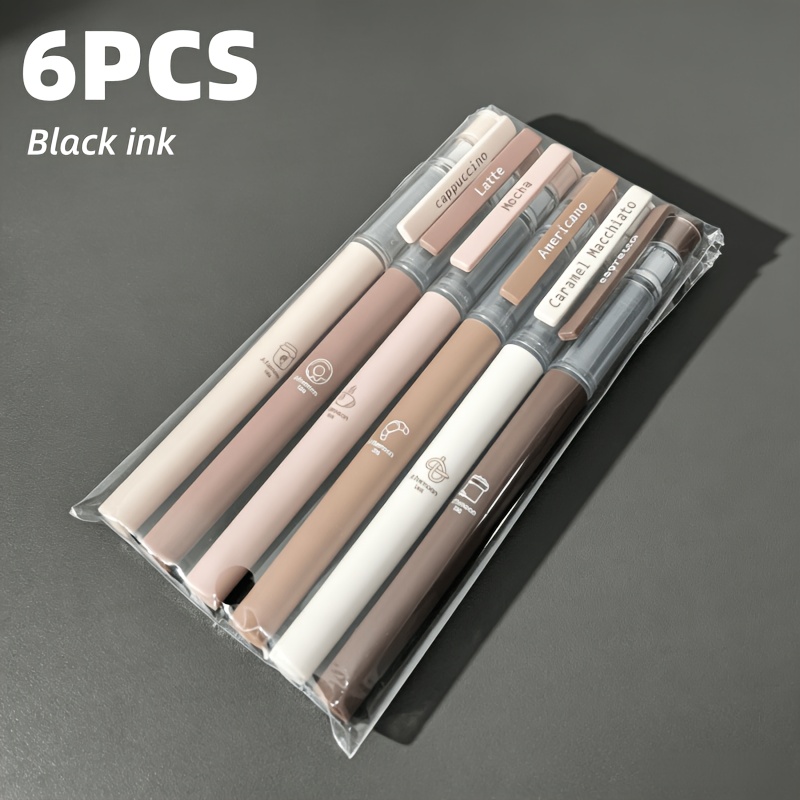 TEMU 6-pack Coffee-themed Quick-drying Gel Pens, Black Ink, Smudge-free Tip, Suitable For Note-taking, Drawing, School And Office Use, Business