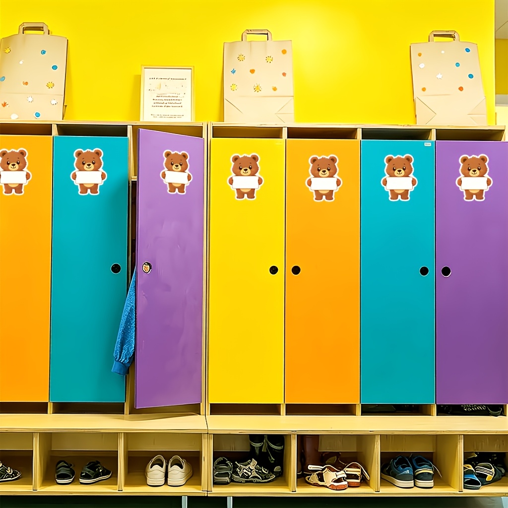 16pcs Cute Bear Paper Name Labels with Strong Adhesive for Classroom
