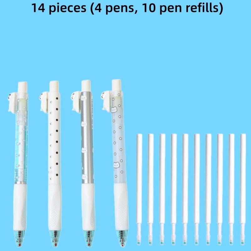 TEMU 14-teiliges Set niedliche Katzenförmige Druckknopf-Kugelschreiber (4 Stifte + 10 ) 0,5 mm Feinspitze Schwarz für Schreibwaren-Sets für Schule &