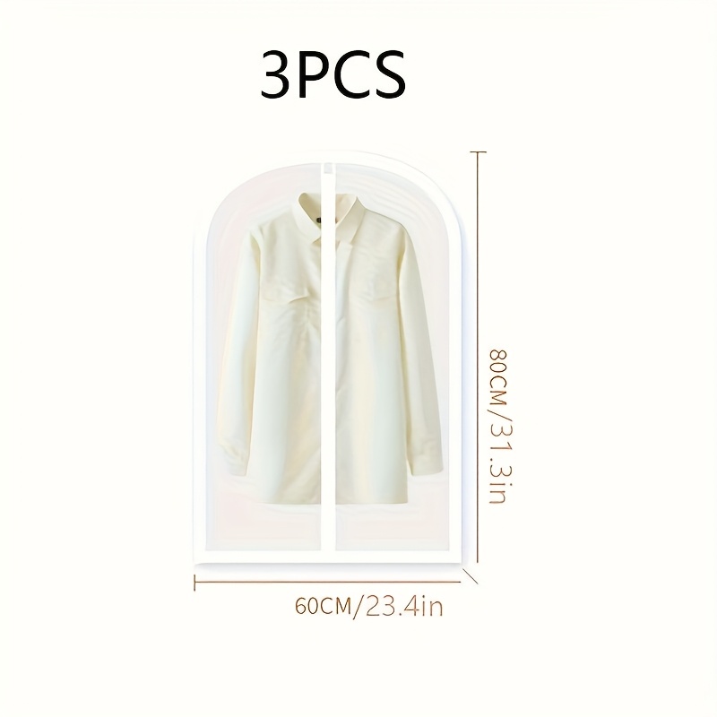 TEMU 3pcs Dustproof Covers For Suits, Transparent Zippered Garment Bags, Storage For Closets, Clear Clothing Protectors, Durable Stitching, Designed