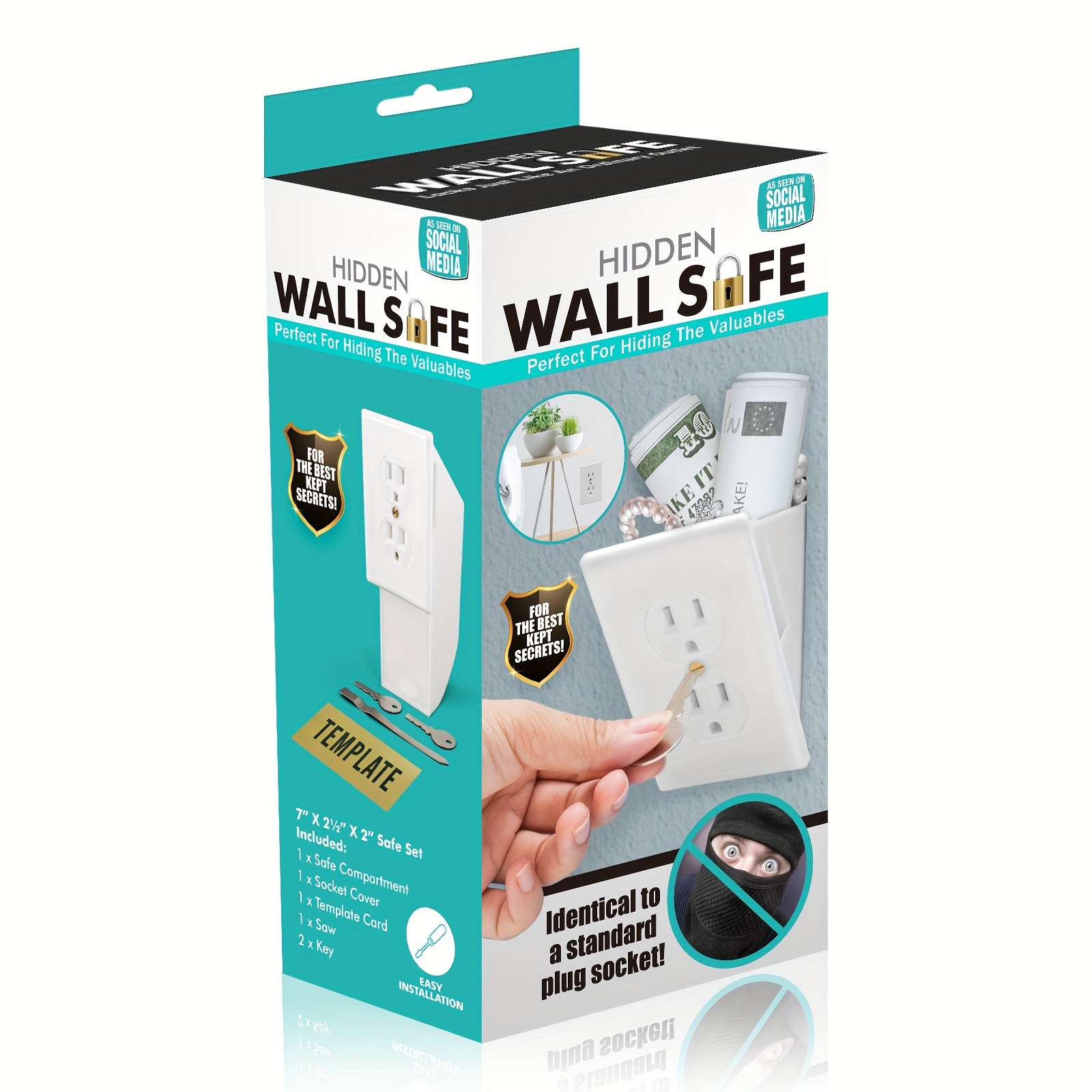 TEMU Secure Your Valuables With This Discreet Wall-mounted Safe - Easy Install, Hidden Compartment For Money & Jewelry, Includes Keys & Tools