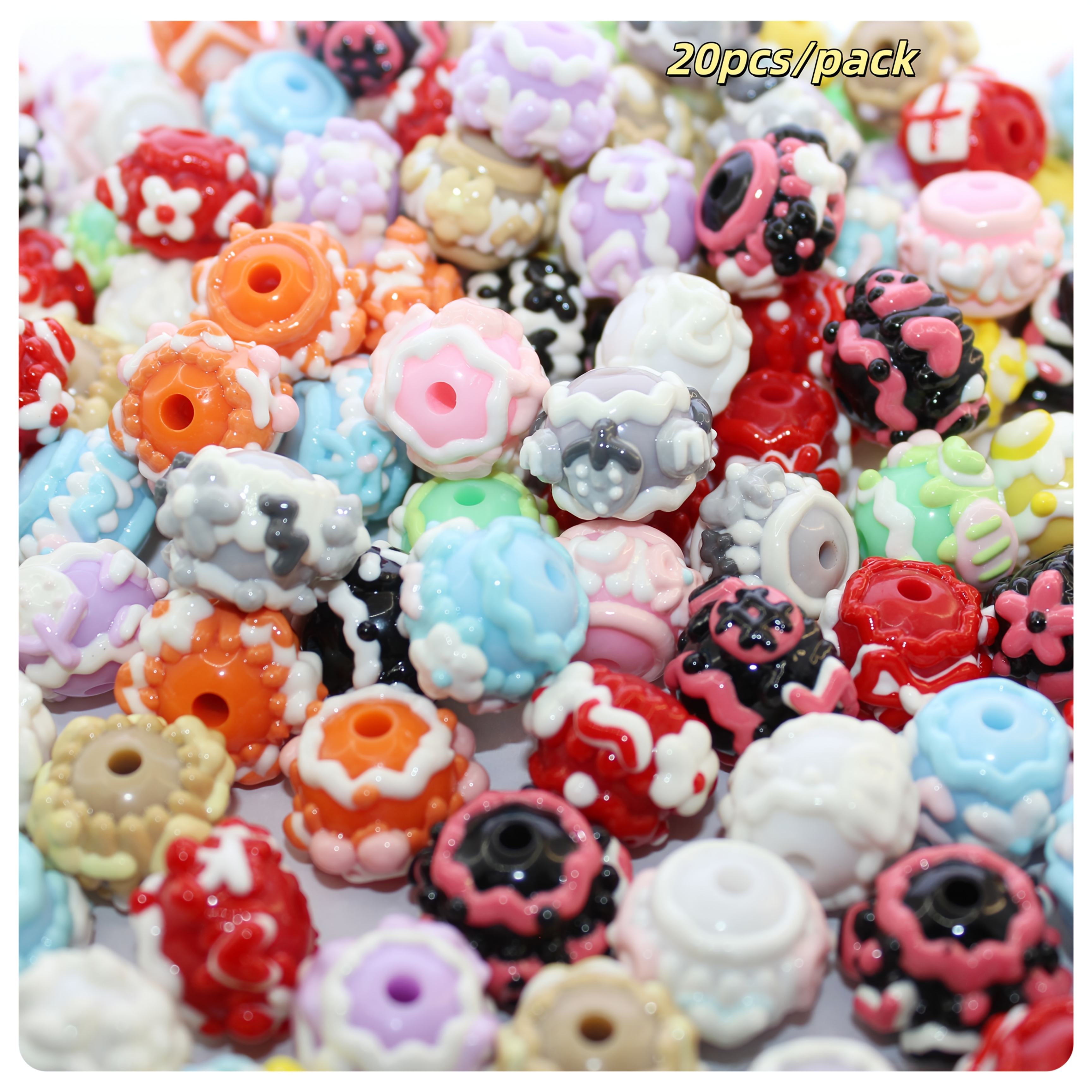 TEMU 20pcs Hand-painted Acrylic Round Beads Compatible For Making, Bracelets, Necklaces, Keychains - 16mm Colorful Craft Beads With Heavy Oil Coating