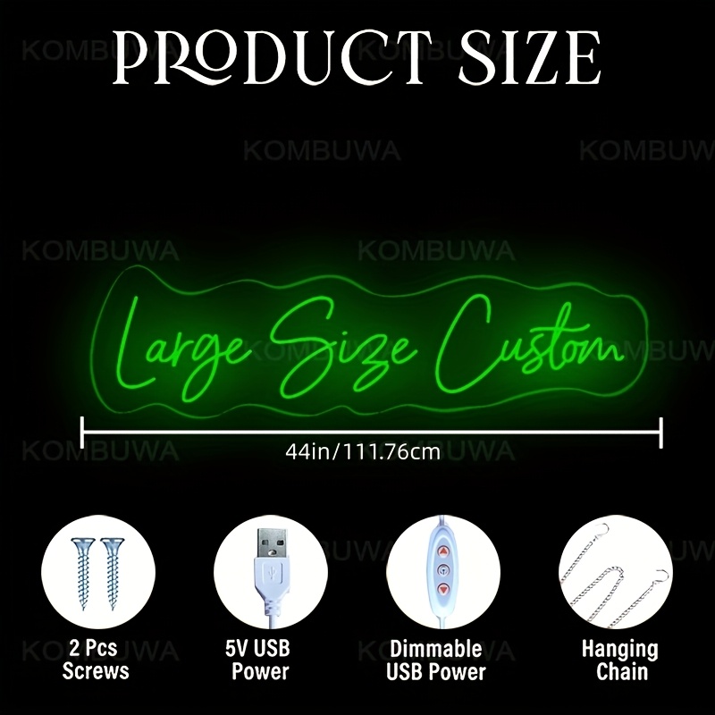 TEMU Custom Large-sized Neon Lights(20in-46in For ), Personalized Glowing Wall Decor With Custom Message, -powered Neon Light For Bedroom, Living