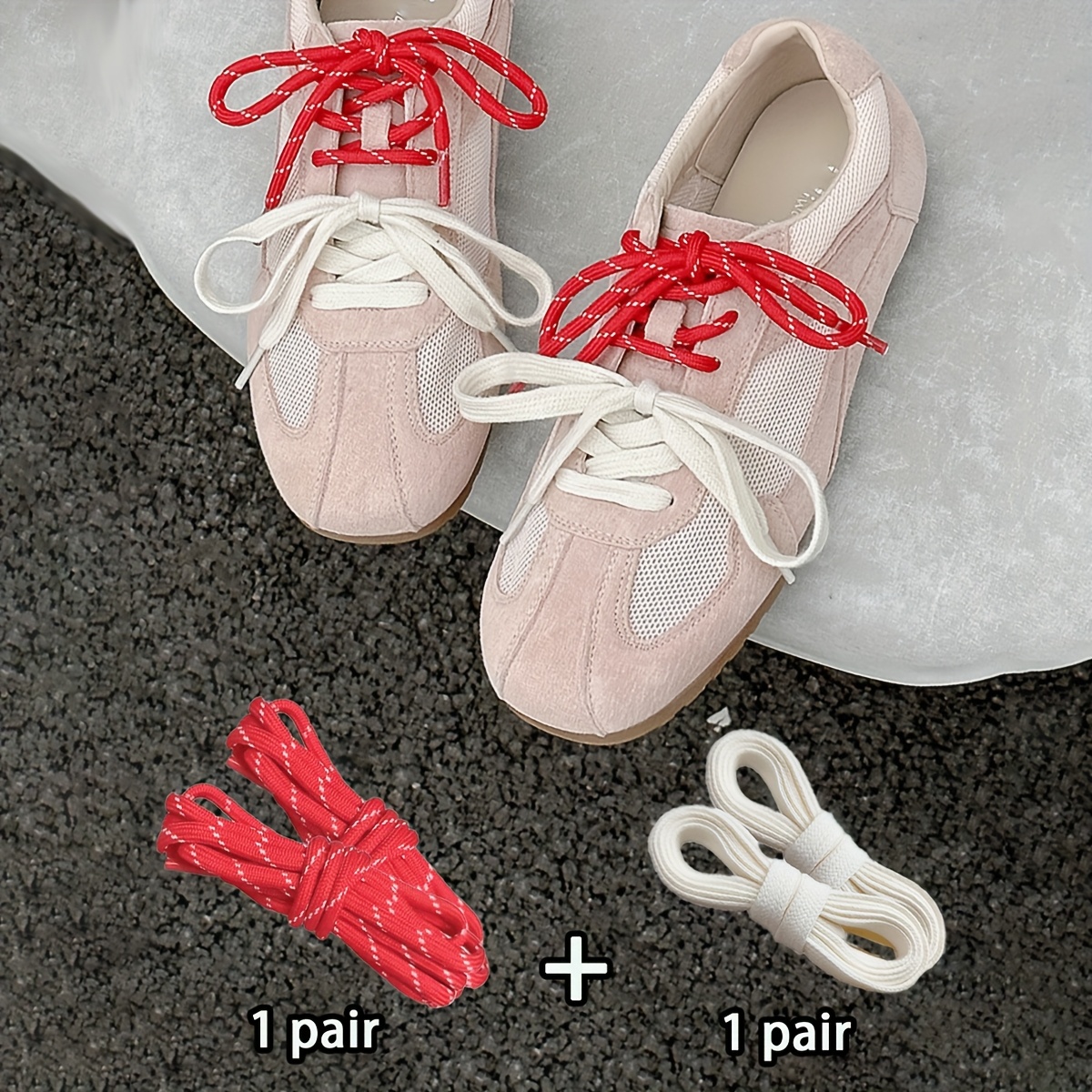 TEMU Ensemble de Lacets Contrastés Tendance : 80 cm Lacets Ronds Foncés et Plats Beige pour un Style de Sneakers Unique