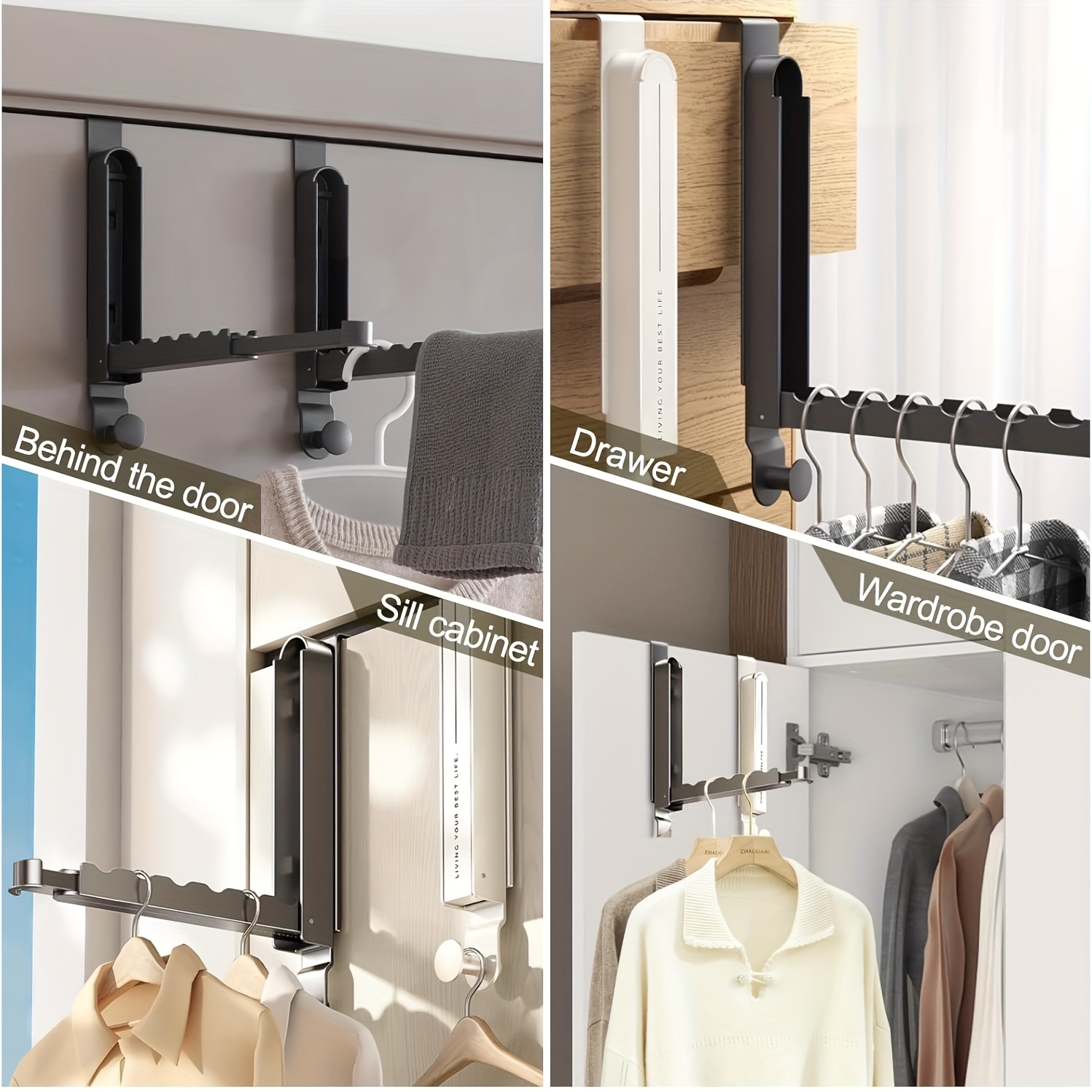 1pc, Over The Door Hooks Hanger Over The Door Hanger with Retractable Rod,  Foldable Over The Door Drying Rack for Laundry Bathroom Bedroom Travel Hang