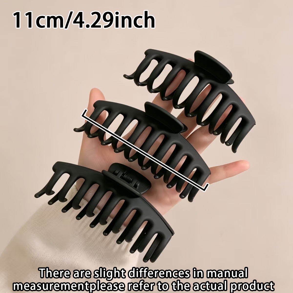 4-Pack Black Matte Large Shark Clips, Easy Basic Hairpins