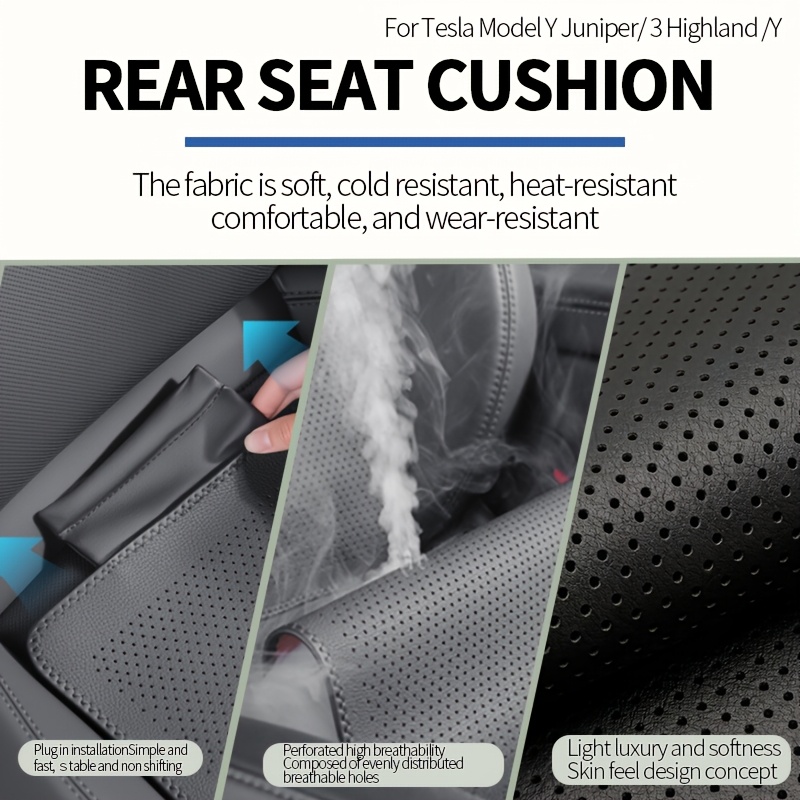 TEMU For //3 Highland/y Rear Seat Cushion 3pcs Set, Black High- Perforated Pu Leather Seat Covers. Soft, Cold-resistant, Heat-resistant, Comfortable,