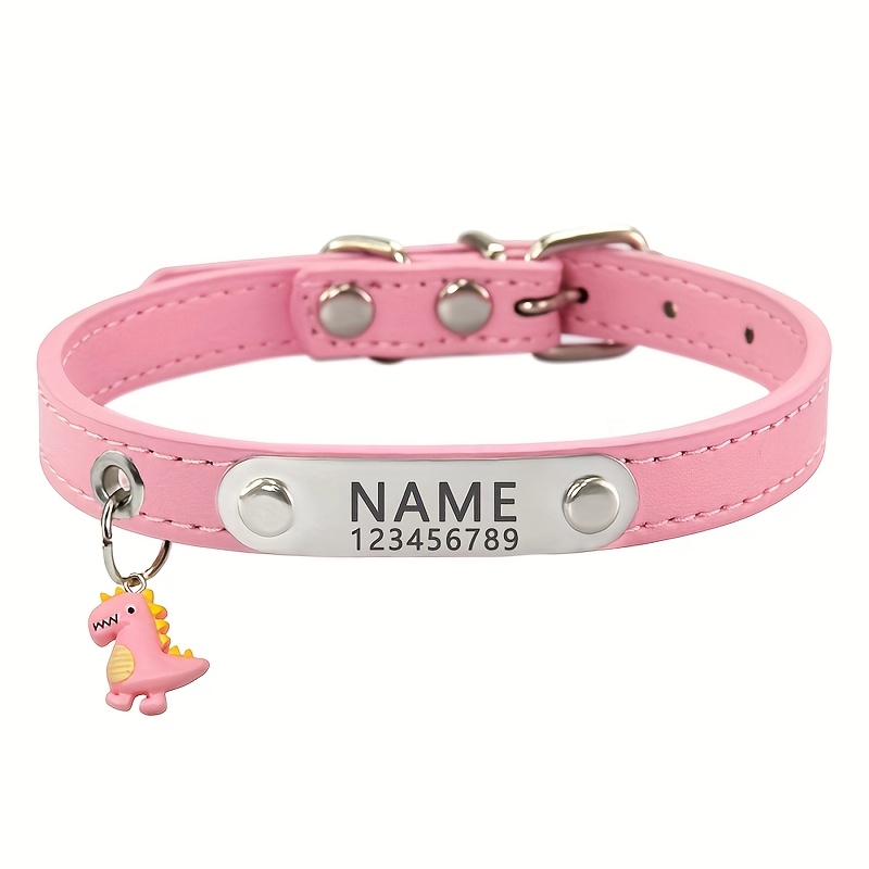 TEMU Collier pour chien personnalisé avec plaque signalétique gravée à la demande, charm dinosaure , collier pour animaux de compagnie en similicuir,