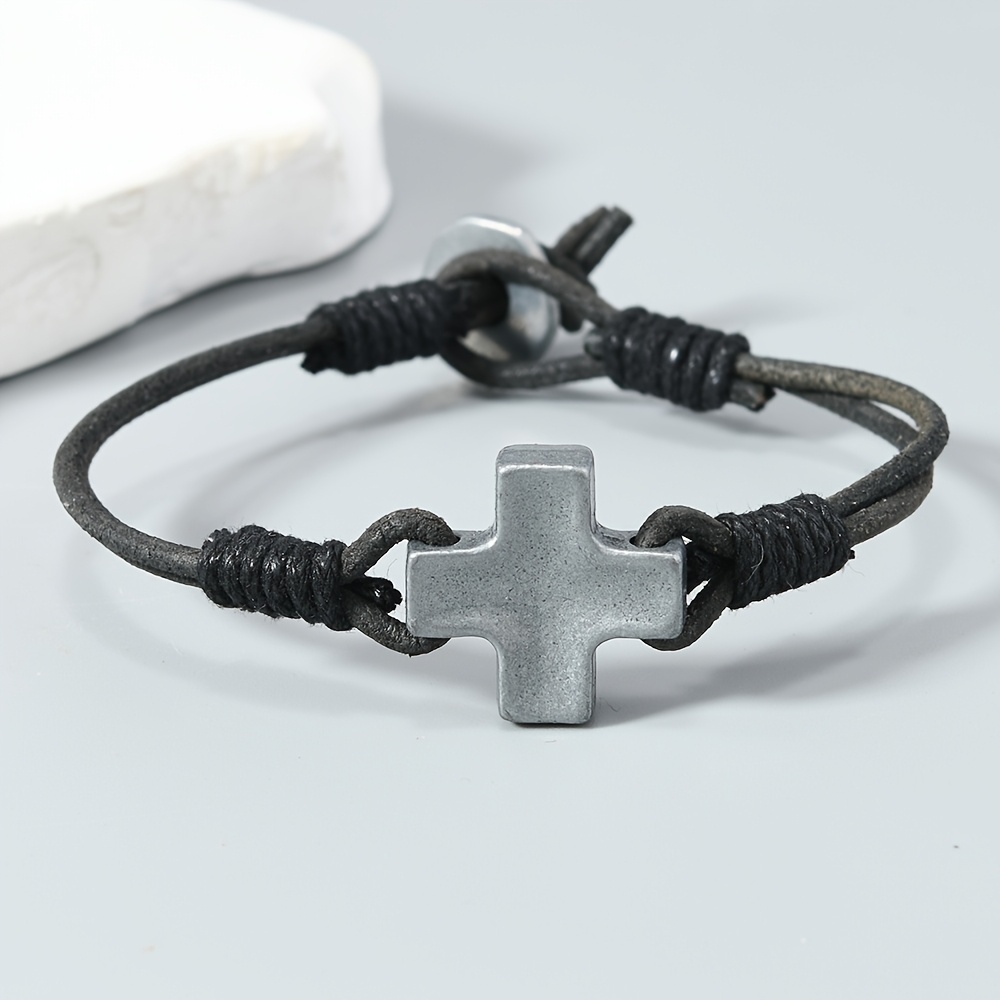 Men's Vintage Handwoven Cross Genuine Leather Bracelet
