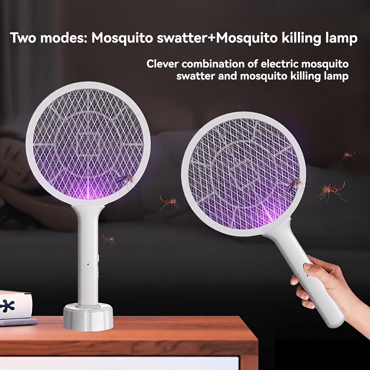 2-in-1 Electric Fly Swat And , Usb Rechargeable Cord Swat, Portable Handheld For Home, Kitchen, Bedroom - Nighttime Trap Light