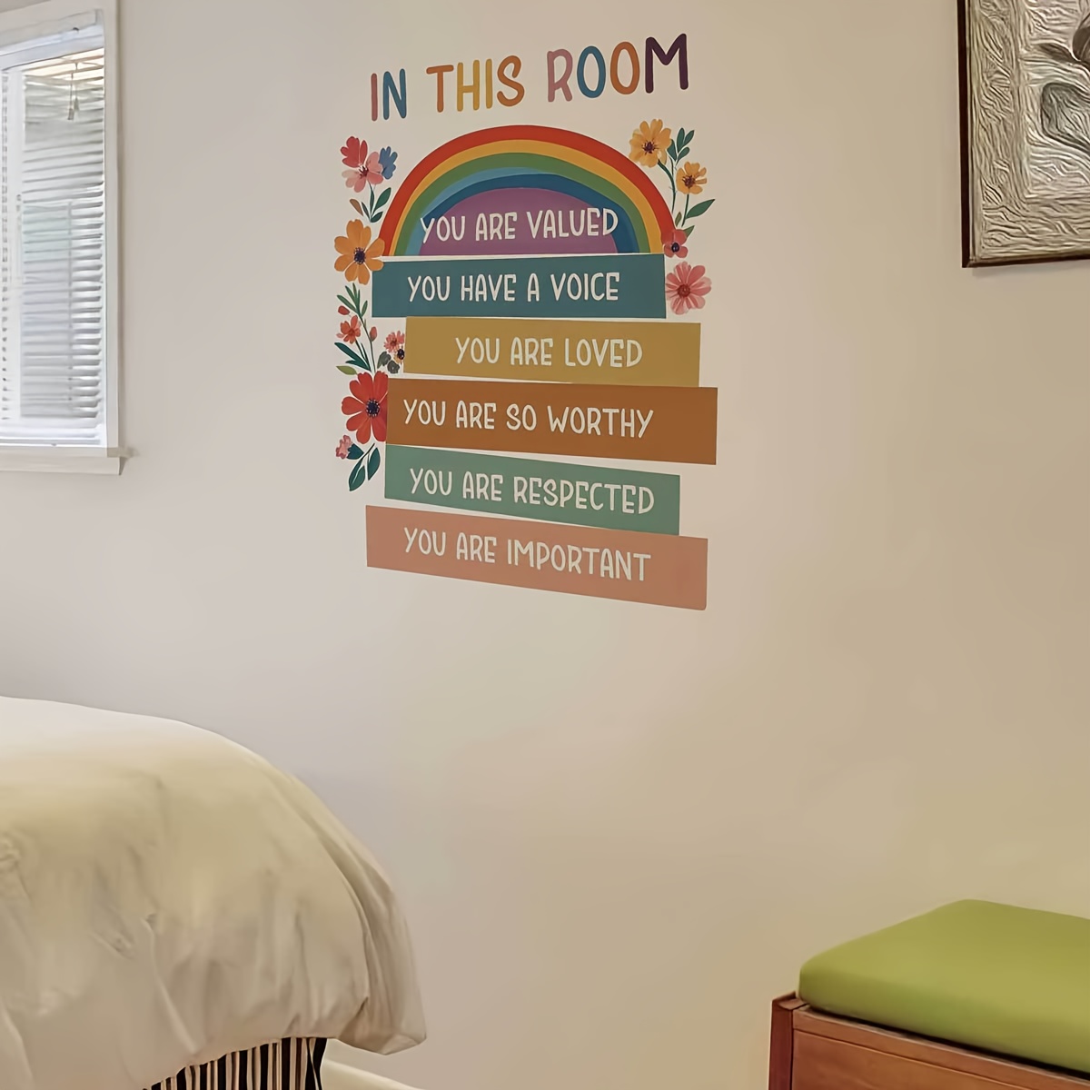 1pc of Rainbow Flower Motivational Wall Sticker, Creative Self-Adhesive, Removable, Double-Sided Visible PVC Decorative Sticker, Beautifying Decor for Living Room, Bedroom, Dining Room, Study, Bathroom, Doors, Windows, And Glass