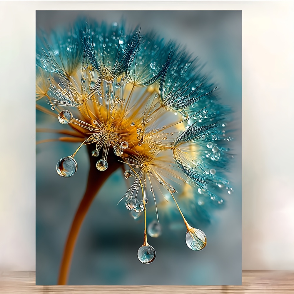 TEMU 1pc, [2d Flat] With Frame, 12x16inch Dew Water Dandelion Seed Blue Home Decor Canvas Print Art, 2d Flat, Perfect For Room Decor