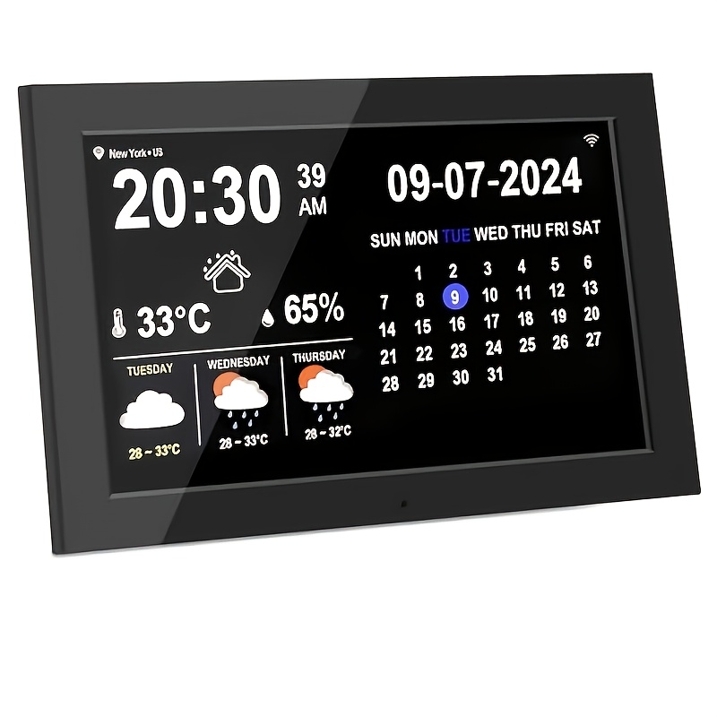 Digtial Calendar Clock With Day And Date Weather Temperature  Humidify Alzheimers Clock For Elderly 12 Alarm Options Weather Station