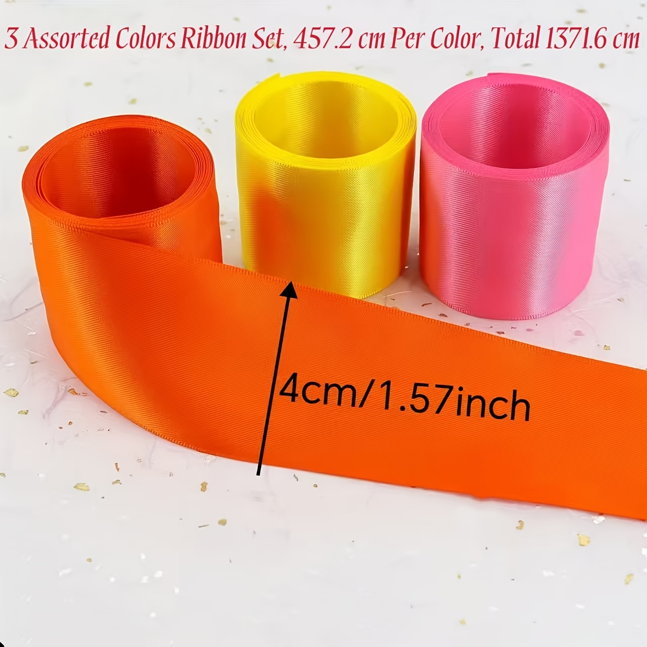 TEMU Set de 3 cintas, paquete de de 4 cm de ancho, cinta de tela sólida de 457.2 cm por color, ideal para manualidades, envolver regalos, decoración