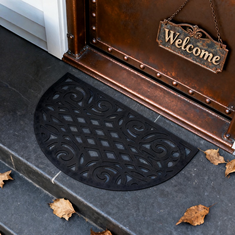 TEMU 1p, Halfmoon Indoor And Outdoor Rubber Door Mats, Low Profile Inside Doormat, Floor Mat For Entryway, Patio, Garden Shed Garage Entrance,