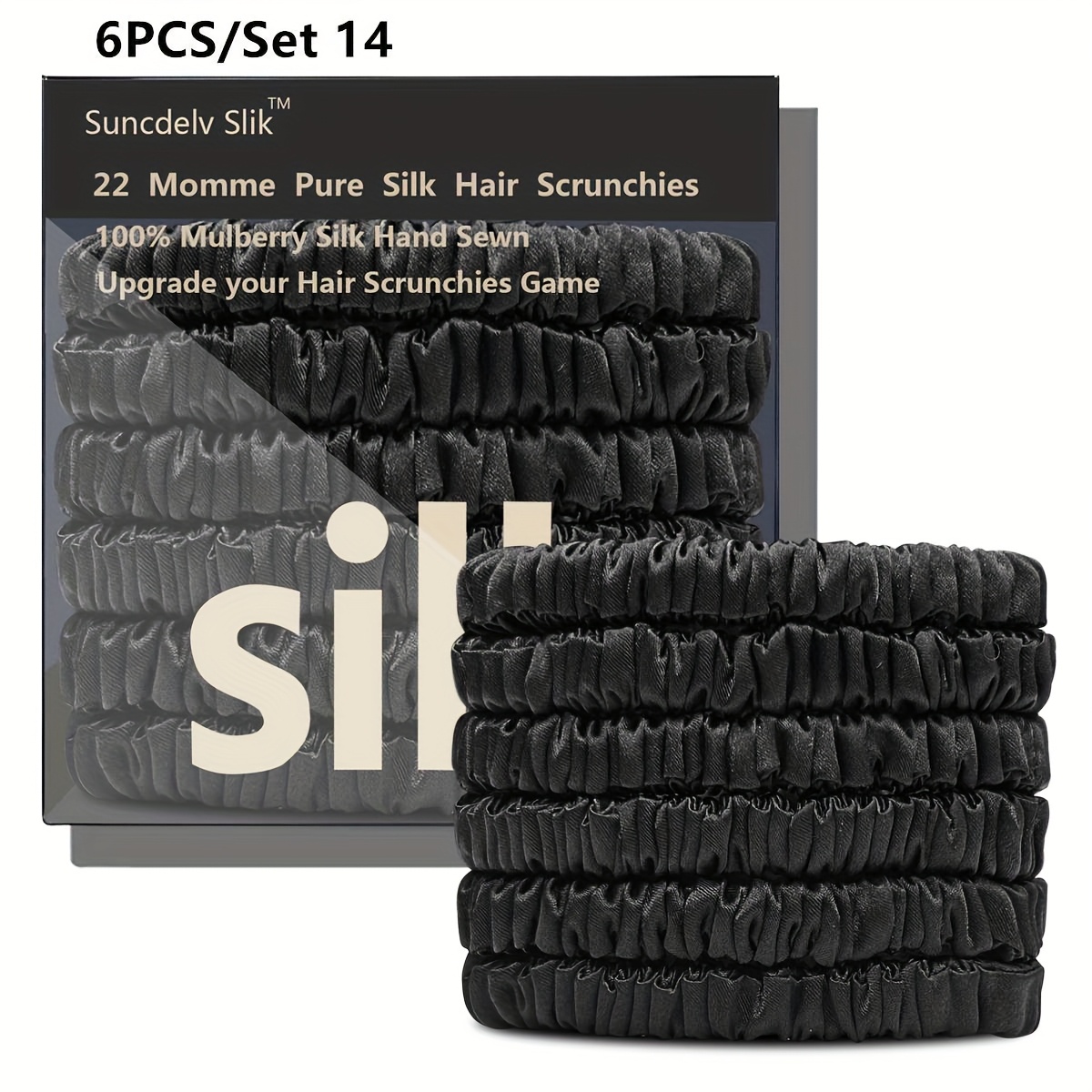 TEMU 1set Hair Scrunchie Handmade Hairbands Women Hair Additions Pure Hairties Box 22momme