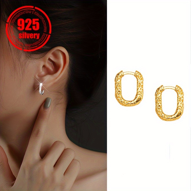 

Total Weight About 3.1g 2pcs Women's Fashion Ring Earrings 925 Silver Textured U-shaped Ear Geometric Women's Earrings Suitable For Activities And Parties Suitable For Parties Suitable For Gifts