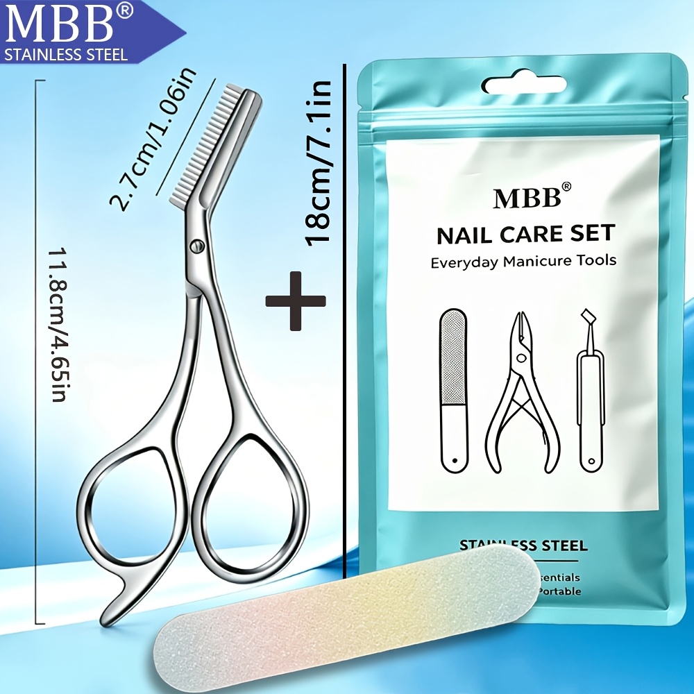 TEMU Stainless Steel Professional Eyebrow Trimming Scissors With Eyebrow Comb For Women - One-piece Eyebrow Trimming Scissors - Men's And Women's